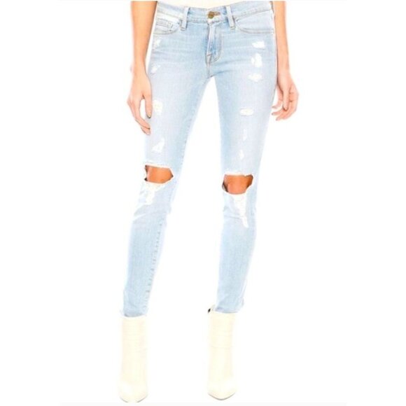 Frame Le Skinny De Jeanne Distressed Light Wash Skinny Jeans 26 - Picture 1 of 8